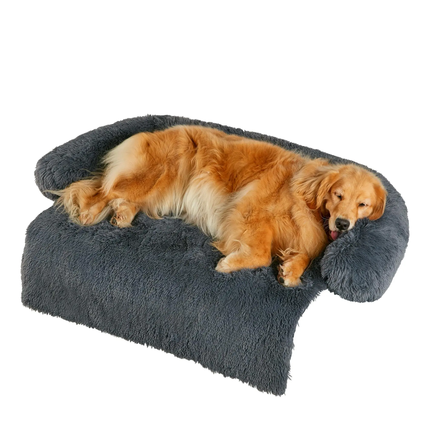 Codi Calming Plush Dog Bed for Couch - Anti-Anxiety Bed for Medium Dogs and Cats, Removable and Washable Cover, Dark Grey, 35x31x5 Inches.