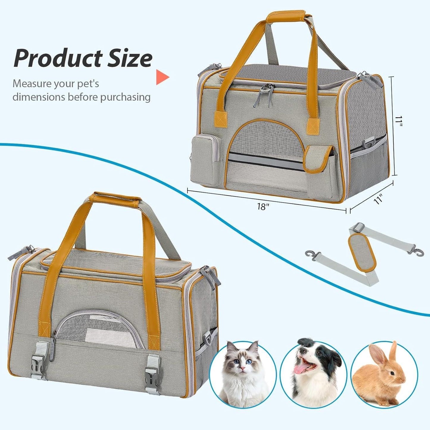Ultimate Cat Carrier for Travel â ‚¬" Comfortably Fits Pets up to 16 Lbs with Anti-Collapse Design and Ample Storage Pockets.