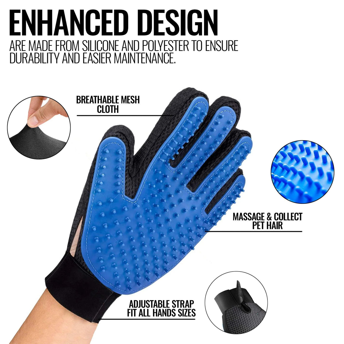 Pet Grooming Gloves for Dogs and Horses - Deshedding Mitts for Hair Removal and Massage