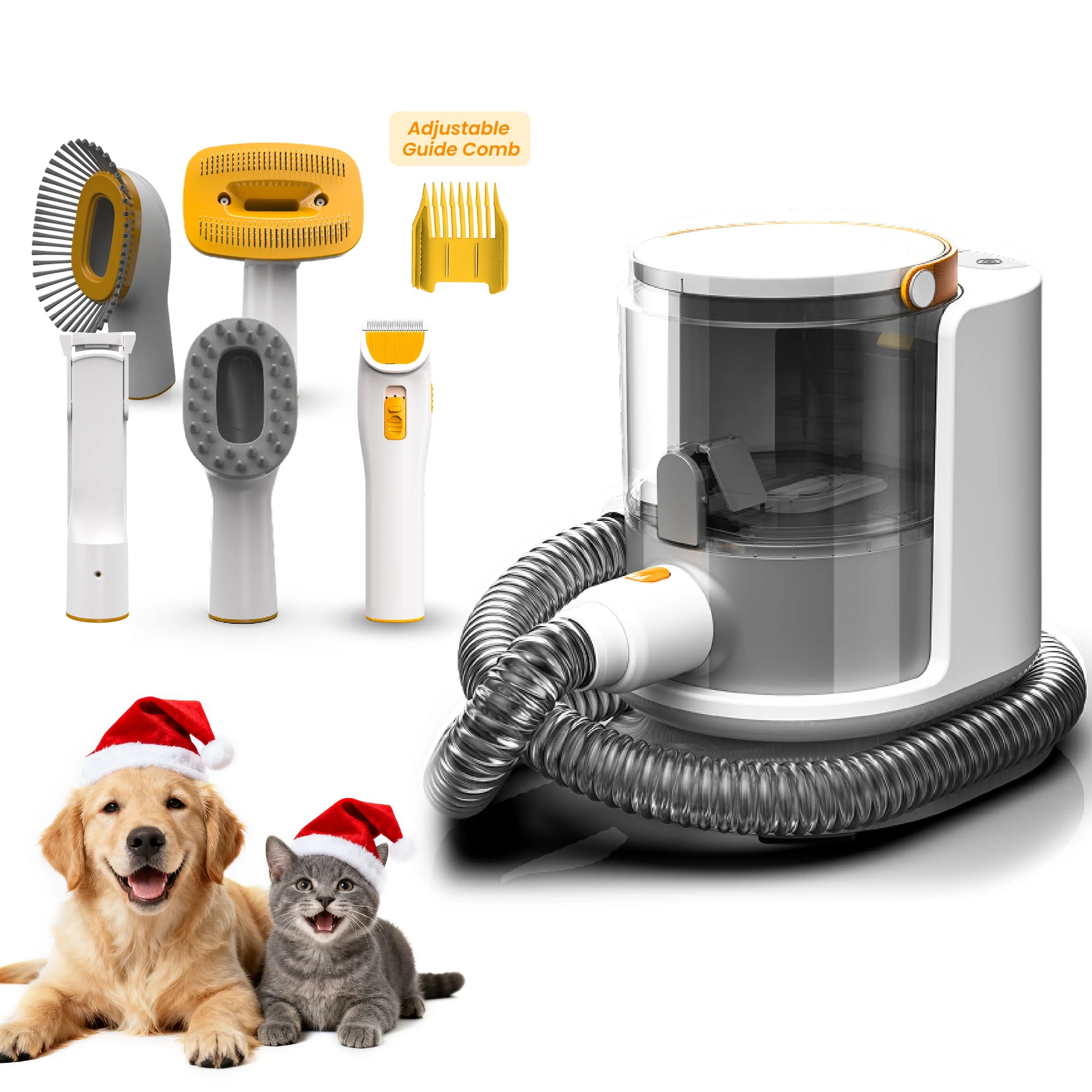 PUPPYOO 5-in-1 Pet Grooming Kit with 13000Pa Vacuum for Dogs and Cats, 1.5L Dust Container, 4M Cord, Whisper-Quiet Functionality, Adjustable Guard Combs, and Hair Remover Roller