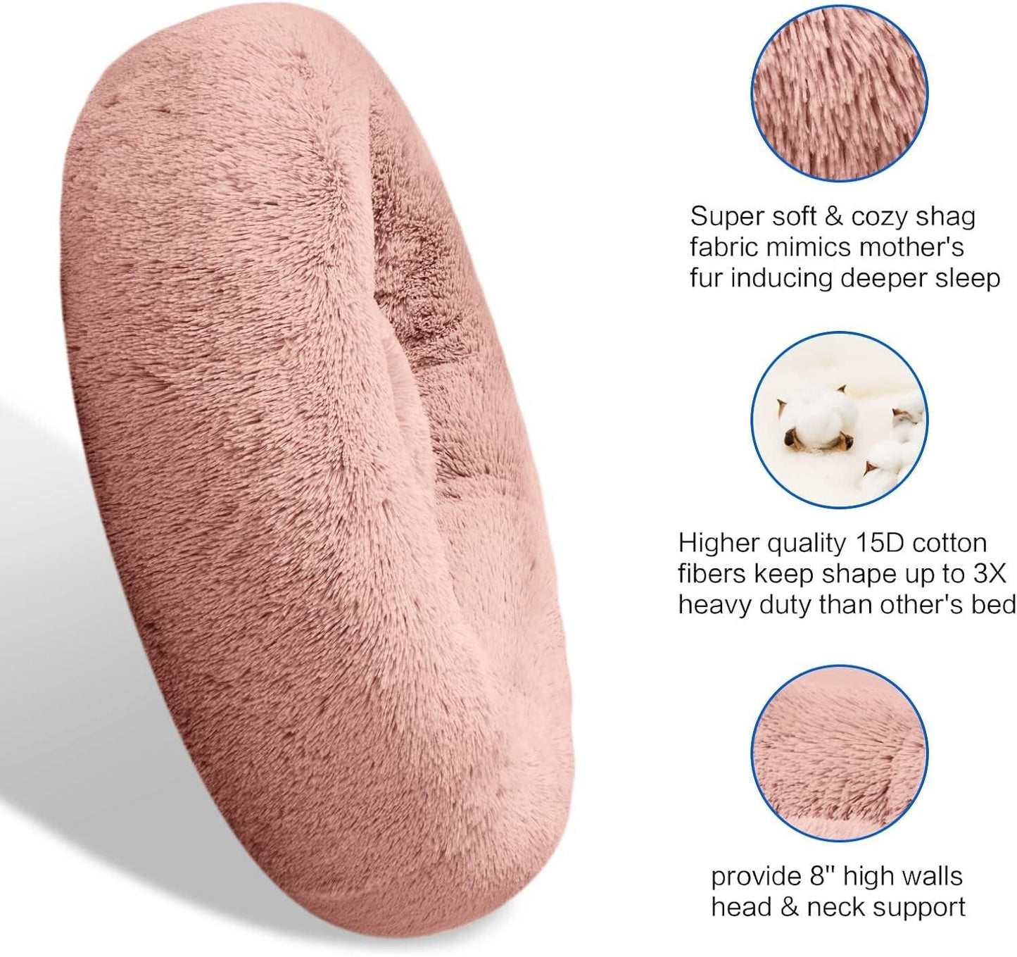 Indulge Your Pet with the Plush Donut-Shaped Calming Bed â ‚¬" Cozy Comfort for Dogs and Cats, Available in Sizes S-XXL.