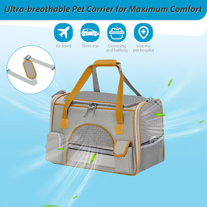 Ultimate Cat Carrier for Travel â ‚¬" Comfortably Fits Pets up to 16 Lbs with Anti-Collapse Design and Ample Storage Pockets.