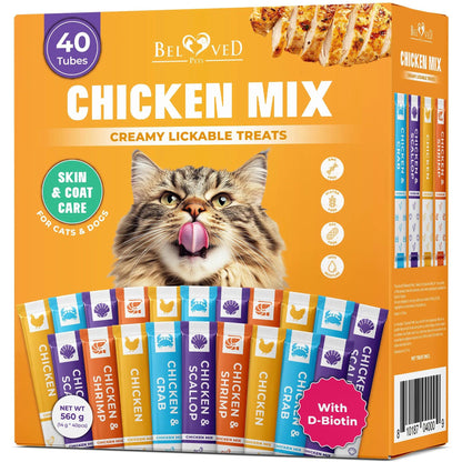 Treat Your Furry Friend to Irresistible Creamy Chicken & Tuna Delights - 40 Lickable Sticks for Urinary & Skin Health Support!.