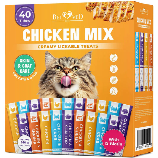 Treat Your Furry Friend to Irresistible Creamy Chicken & Tuna Delights - 40 Lickable Sticks for Urinary & Skin Health Support!.