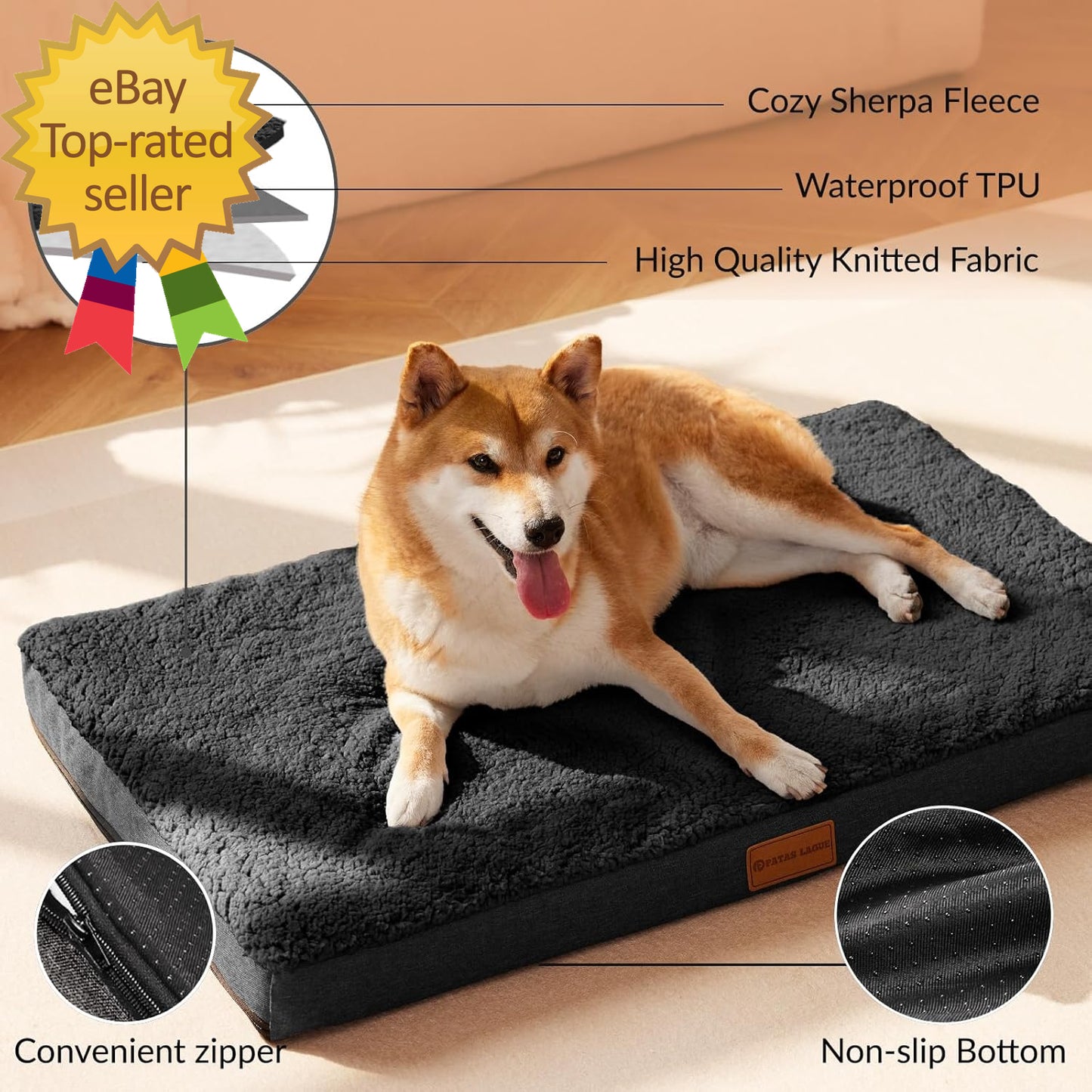Orthopedic XL Dog Bed Large Sized Dog 42''X28'' Soft Waterproof Egg Crate Foam