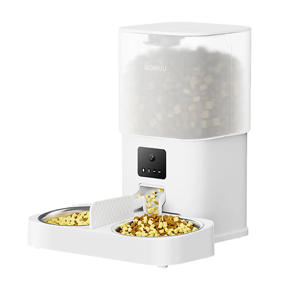 BOMUU Smart Automatic Pet Feeder with Dual Stainless Steel Bowls, 1080P HD Camera, APP Remote Feeding, 2.4G WiFi, Timed & Portion Control, Two-Way Audio, 10-Second Voice Recording, 8 Meals per Day, 6L Capacity for Cats and Dogs