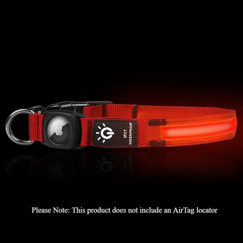 Illuminate Your Dog's Safety: LED Light-Up Collars with Airtag Cover - USB Rechargeable & Waterproof for Nighttime Adventures.