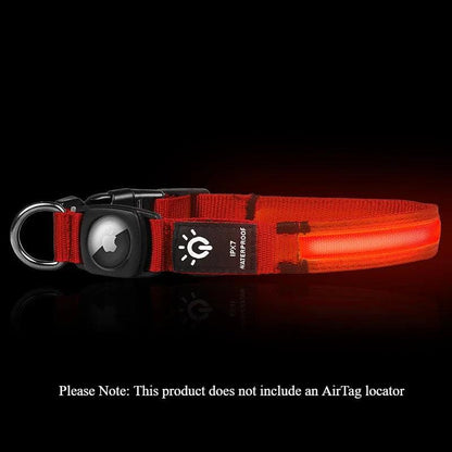 Illuminate Your Dog's Safety: LED Light-Up Collars with Airtag Cover - USB Rechargeable & Waterproof for Nighttime Adventures.
