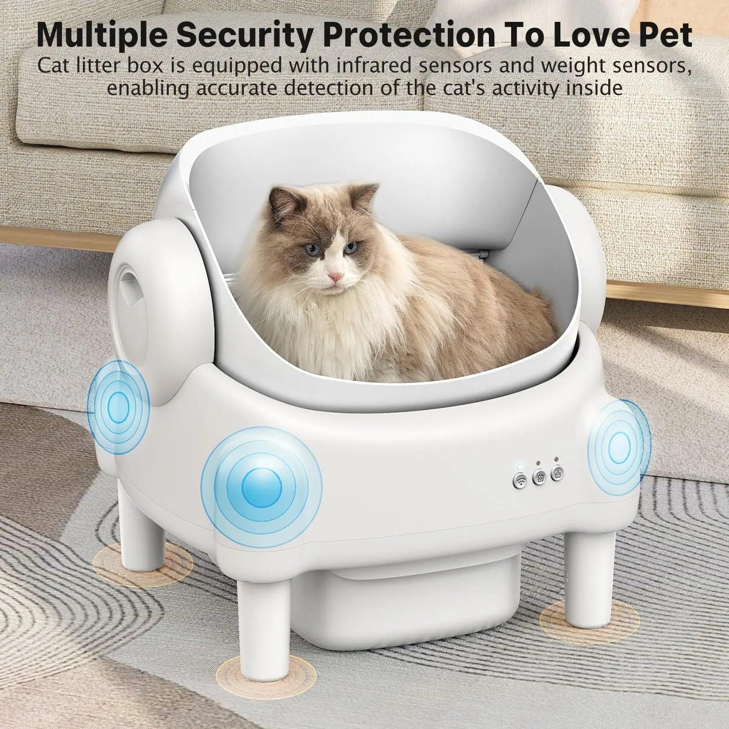 Revolutionize Your Cat's Litter Experience with the TAYACICY Smart Self-Cleaning Litter Box - App Controlled, Open-Top Design, and Advanced Safety Features in Cream White.