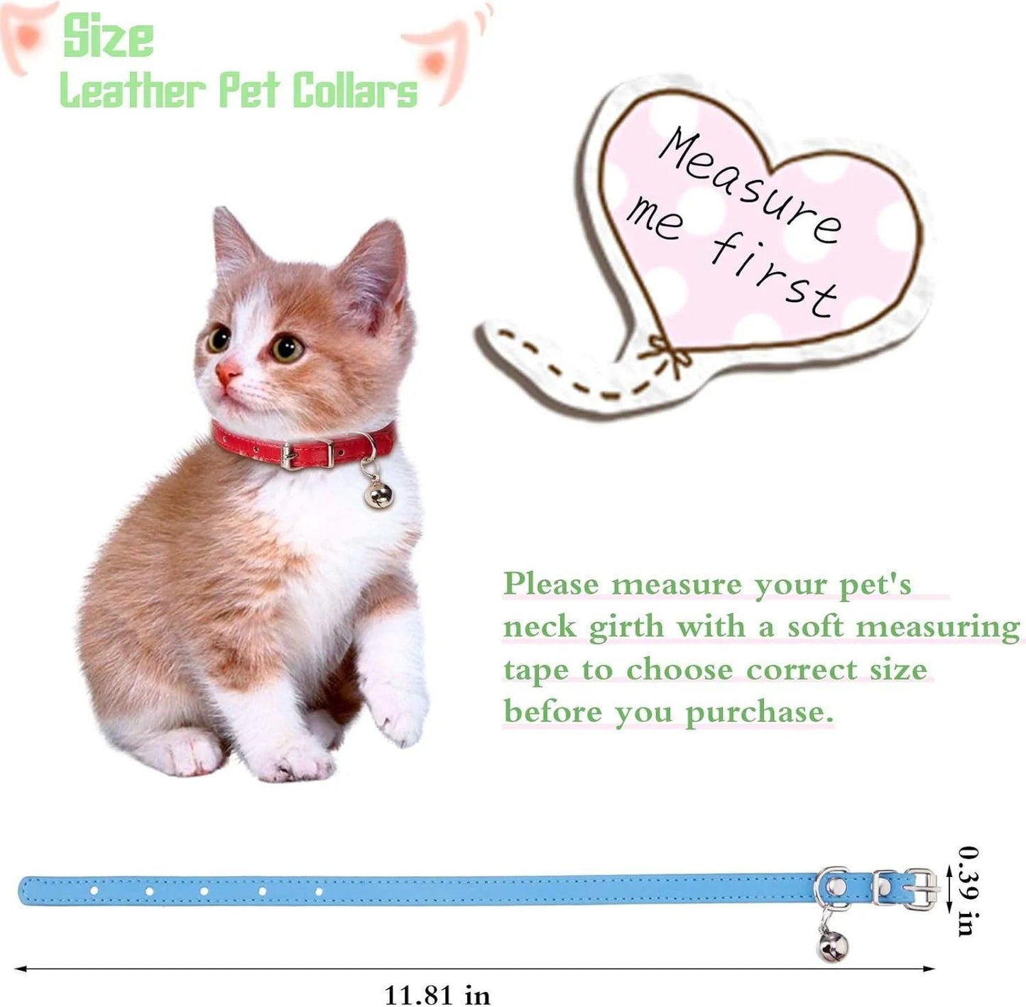 Vibrant 6-Piece Leather Cat Collar Set with Bells - Stylish & Adjustable for Your Adorable Kittens and Puppies.