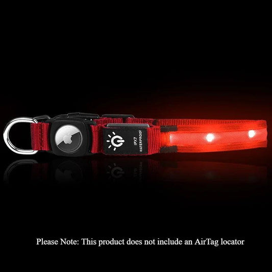 Illuminate Your Dog's Safety: LED Light-Up Collars with Airtag Cover - USB Rechargeable & Waterproof for Nighttime Adventures.