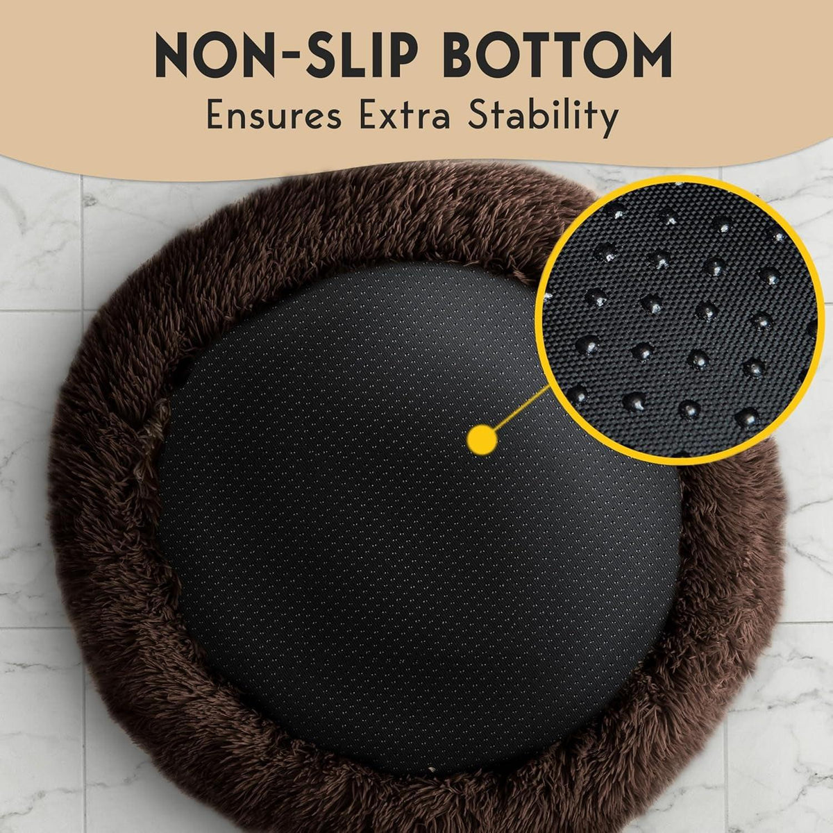 Pamper Your Pup with the Petjett Medium Calming Dog Bed - Round Donut Design for Ultimate Comfort and Anxiety Relief - Washable & Anti-Slip Plush Bed in Stylish Brown.