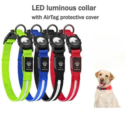 Illuminate Your Dog's Safety: LED Light-Up Collars with Airtag Cover - USB Rechargeable & Waterproof for Nighttime Adventures.