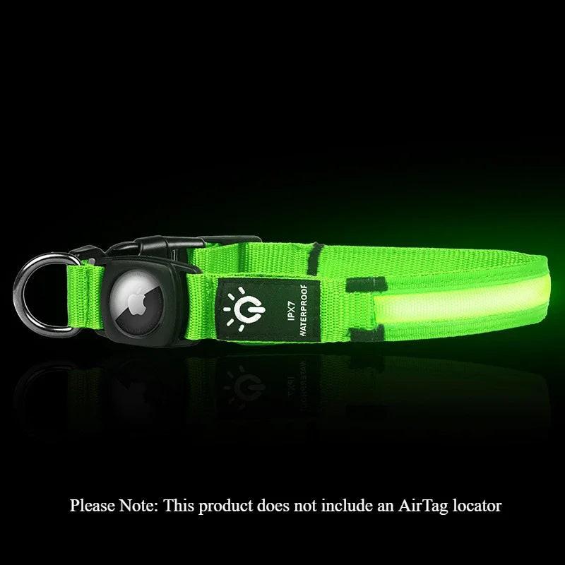 Illuminate Your Dog's Safety: LED Light-Up Collars with Airtag Cover - USB Rechargeable & Waterproof for Nighttime Adventures.