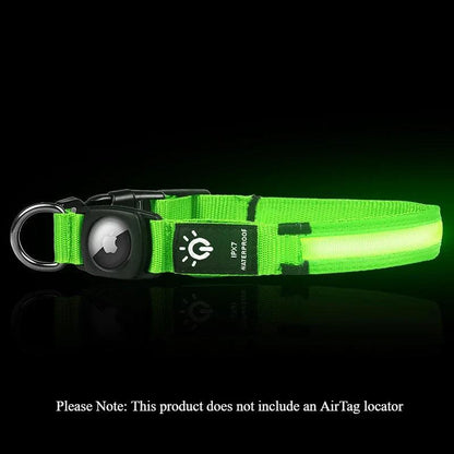 Illuminate Your Dog's Safety: LED Light-Up Collars with Airtag Cover - USB Rechargeable & Waterproof for Nighttime Adventures.