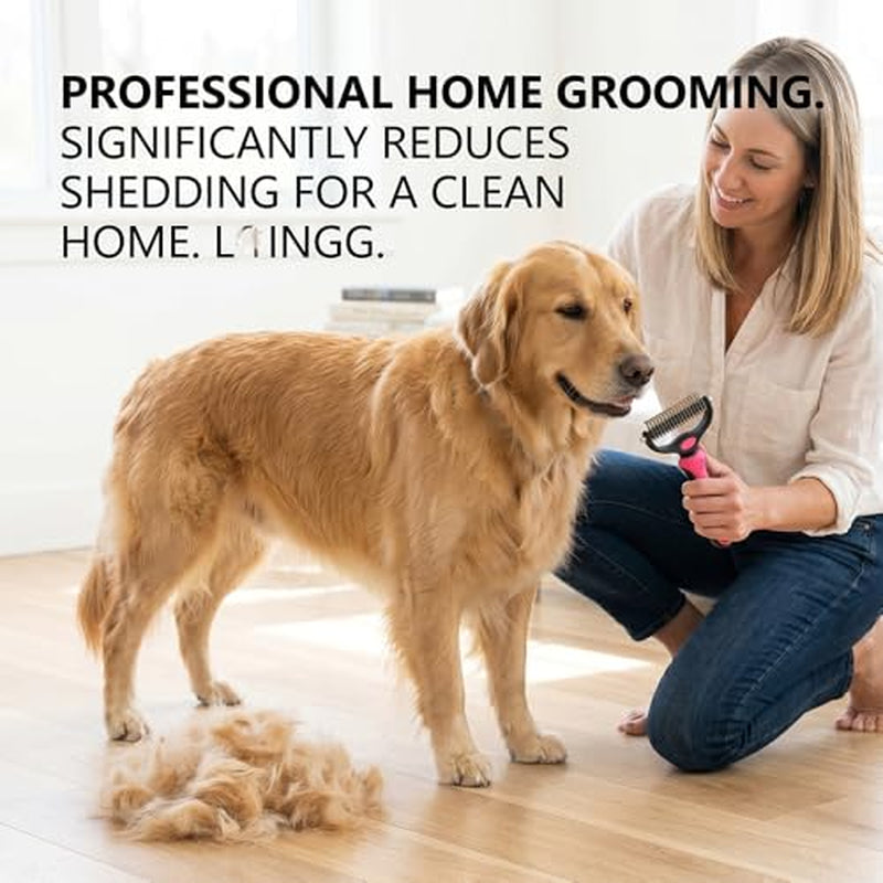 Transform Your Pet's Grooming Routine with the Dematting Comb and Undercoat Rake - Essential Tool for Long-Haired Dogs and Cats in Medium Pink