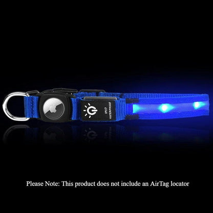 Illuminate Your Dog's Safety: LED Light-Up Collars with Airtag Cover - USB Rechargeable & Waterproof for Nighttime Adventures.