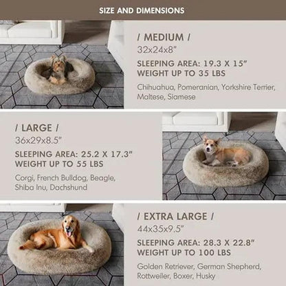 Cozzze Orthopedic Calming Dog Bed for Medium Dogs - Plush, Supportive Foam, and Washable Oval Design in Cozy Beige.