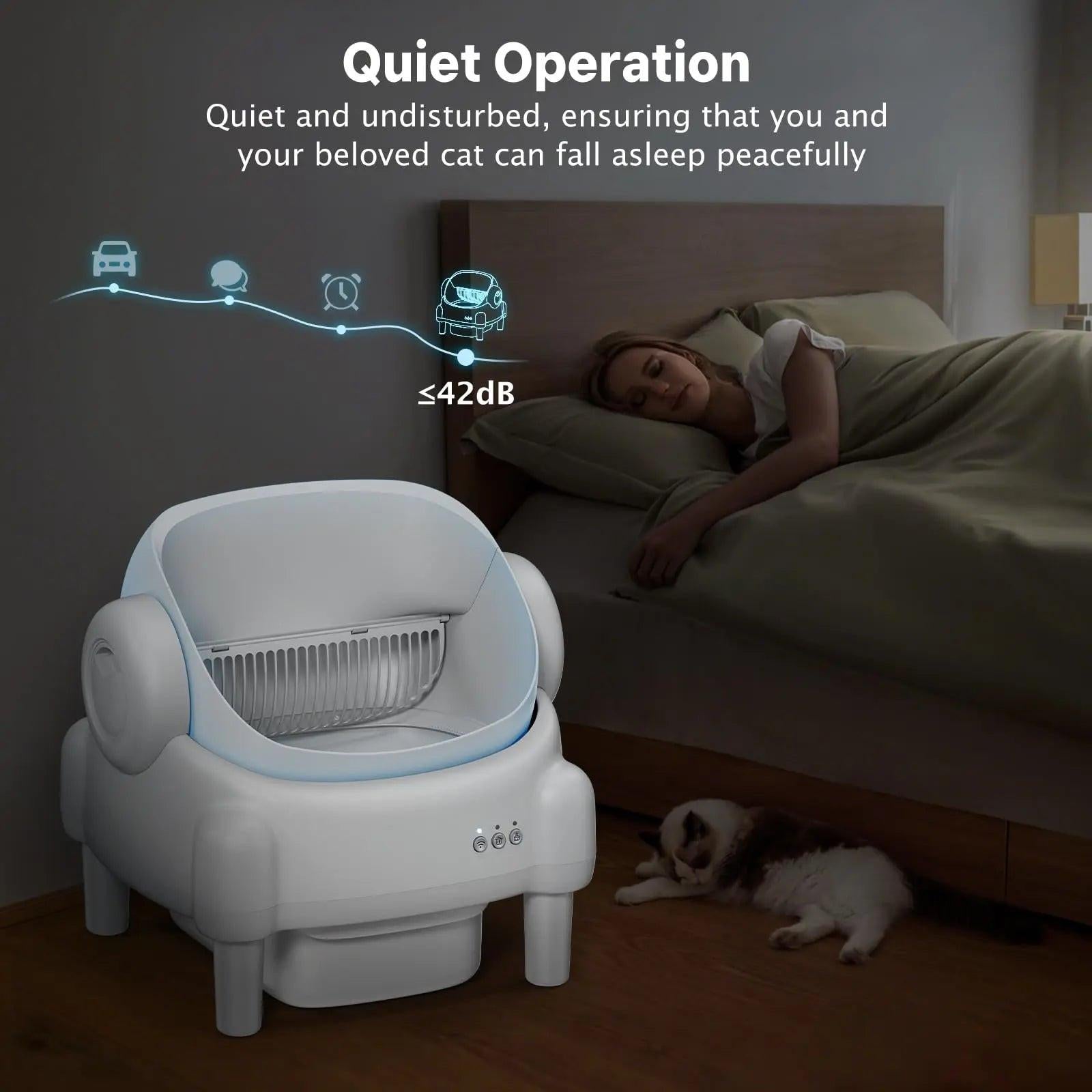 Revolutionize Your Cat's Litter Experience with the TAYACICY Smart Self-Cleaning Litter Box - App Controlled, Open-Top Design, and Advanced Safety Features in Cream White.