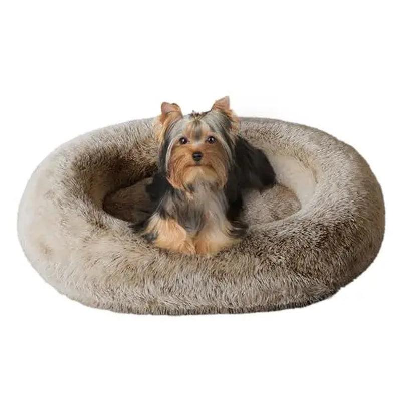 Cozzze Orthopedic Calming Dog Bed for Medium Dogs - Plush, Supportive Foam, and Washable Oval Design in Cozy Beige.