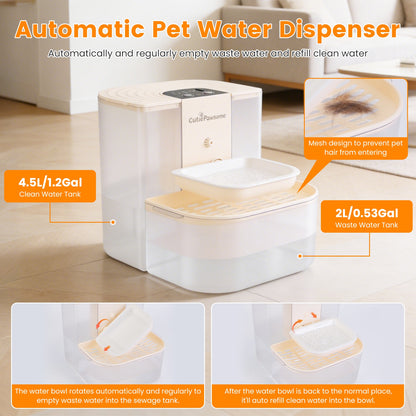 Smart Pet Water Fountain - 4.5L Automatic Cat & Dog Water Dispenser with Remote Control, Rechargeable & Self-Refill, 3 Adjustable Volumes & Cleaning Brush Included