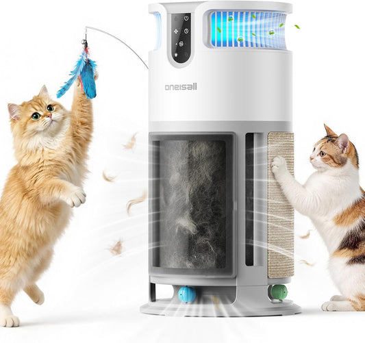 Large Room Pet Air Purifier: 3000 Ft² Coverage, H13 HEPA Washable Filter, 360° Airflow, Effective for Pet Hair, Odors, Allergies, Smoke, Dust, PM2.5 Monitoring, Auto Mode, Includes Cat Toys, Model PP04