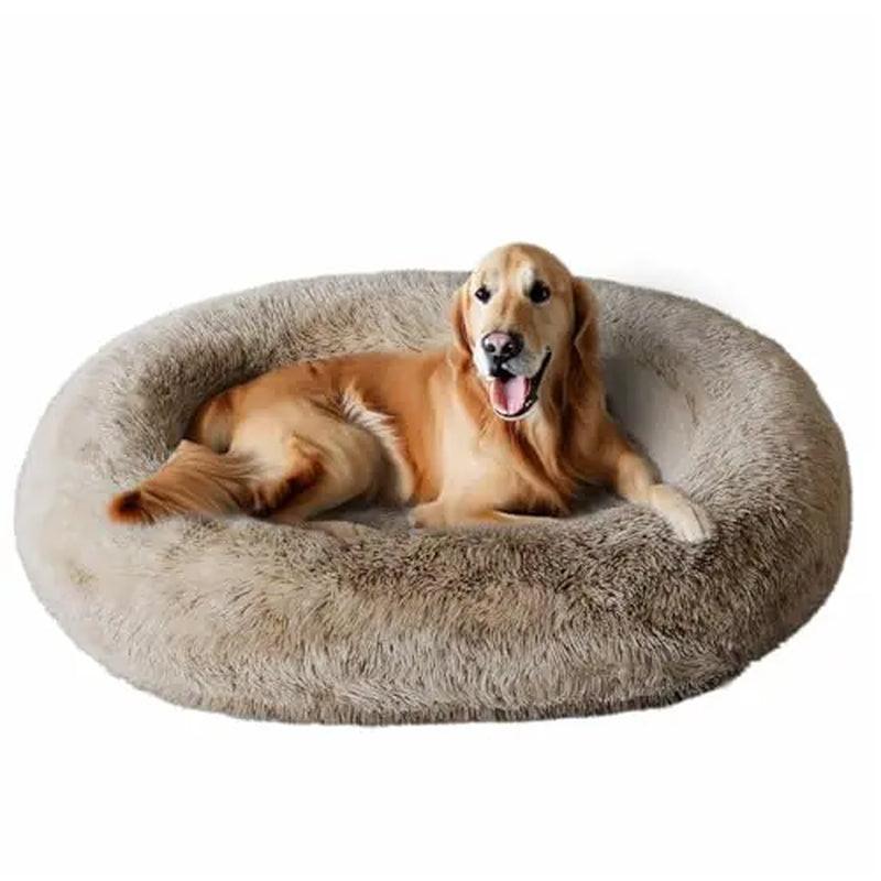 Cozzze Orthopedic Calming Dog Bed for Medium Dogs - Plush, Supportive Foam, and Washable Oval Design in Cozy Beige.