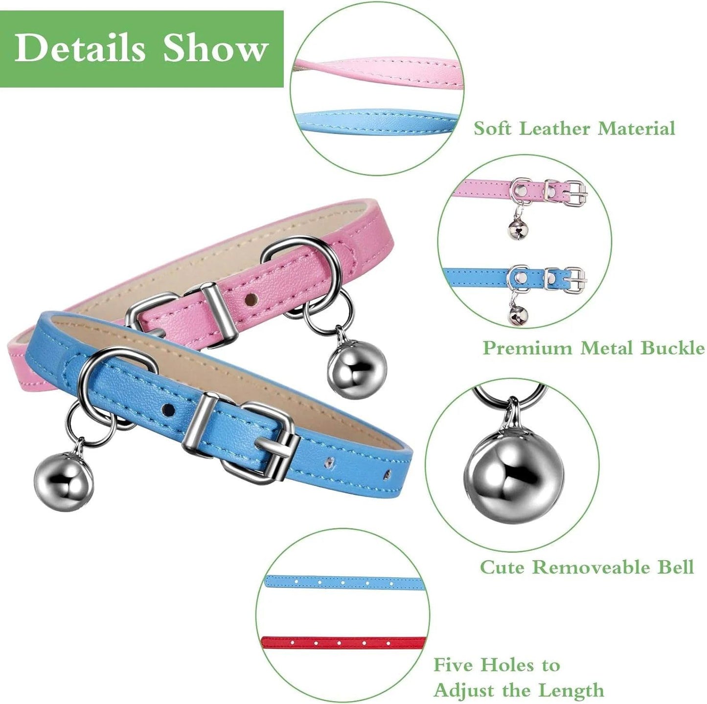 Vibrant 6-Piece Leather Cat Collar Set with Bells - Stylish & Adjustable for Your Adorable Kittens and Puppies.