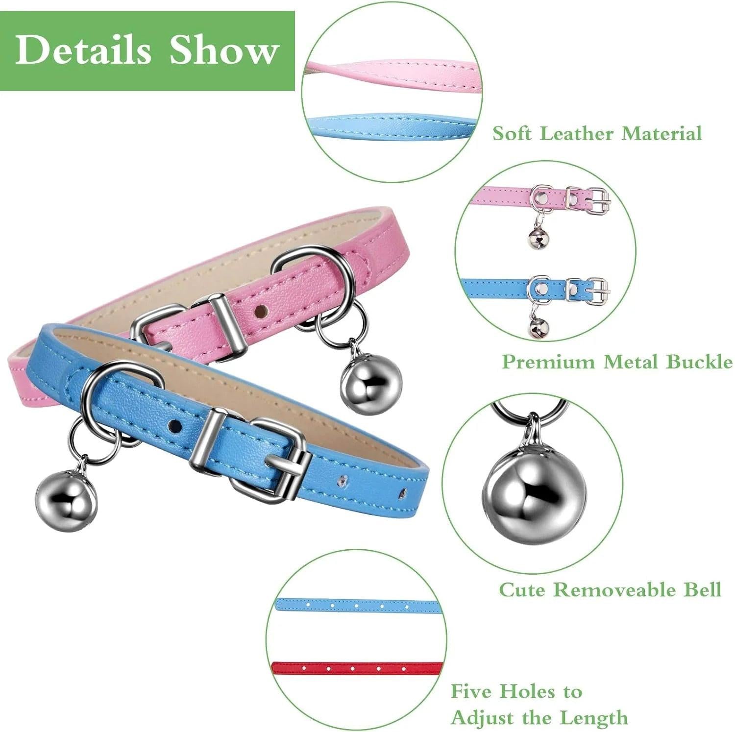 Vibrant 6-Piece Leather Cat Collar Set with Bells - Stylish & Adjustable for Your Adorable Kittens and Puppies.