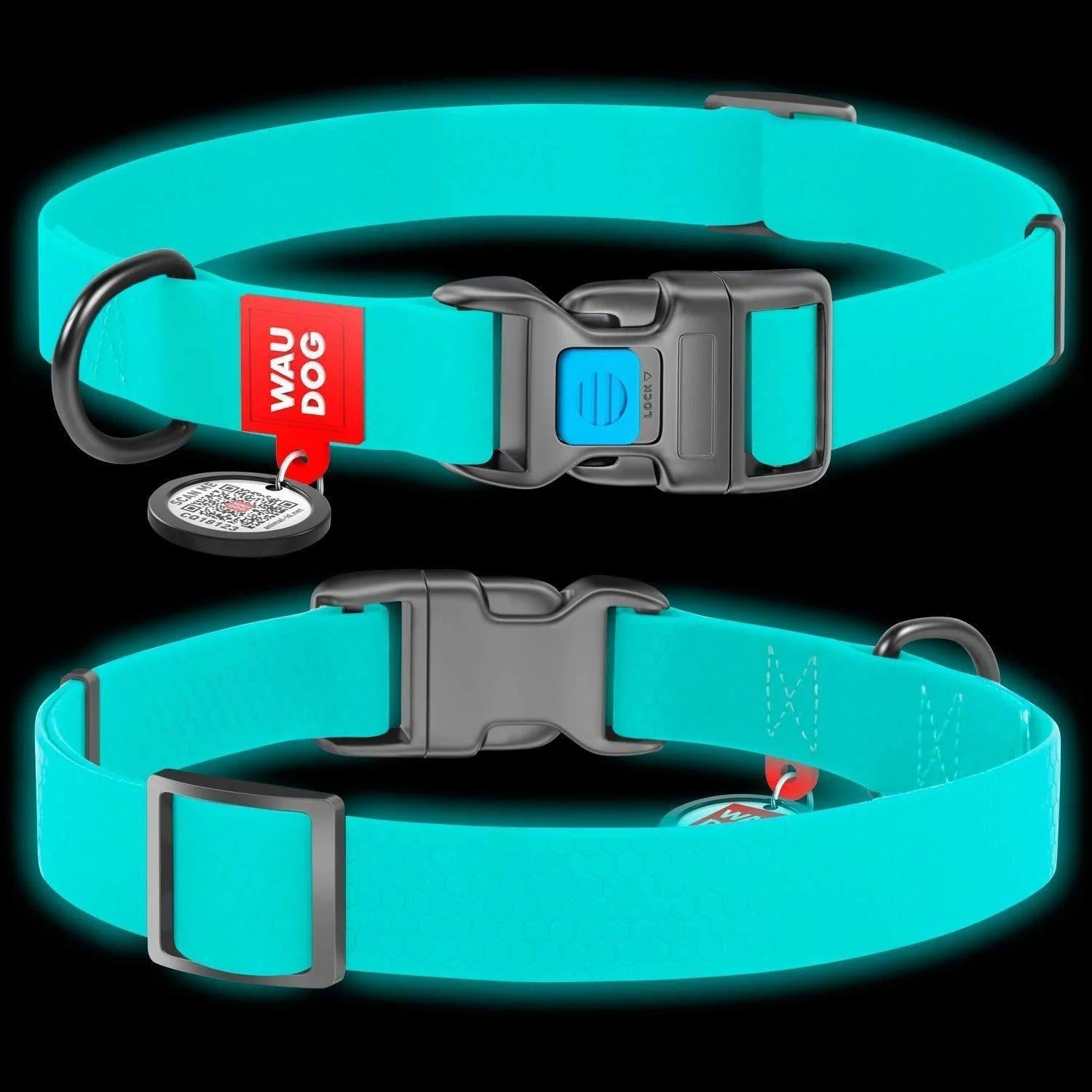 Unleash Adventure with Our Heavy-Duty Adjustable Waterproof Dog Collar for Medium Dogs - Size M, Glow-in-the-Dark Safety Feature!.