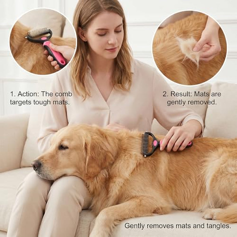 Transform Your Pet's Grooming Routine with the Dematting Comb and Undercoat Rake - Essential Tool for Long-Haired Dogs and Cats in Medium Pink