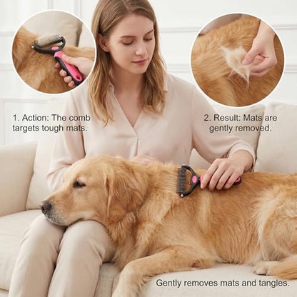 Transform Your Pet's Grooming Routine with the Dematting Comb and Undercoat Rake - Essential Tool for Long-Haired Dogs and Cats in Medium Pink