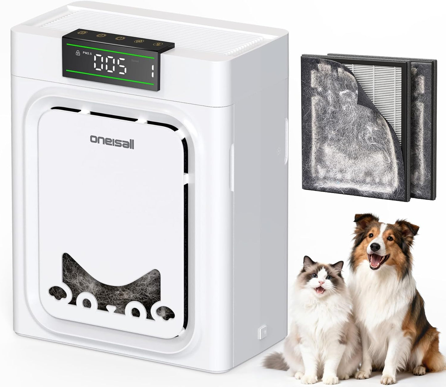 Home Pet Air Purifier with Washable Filters for Large Rooms up to 1410 Ft², CADR 320 m³/h, 25 dB Noise Level, PM2.5 Display, and Double-Sided Activated Carbon Filters