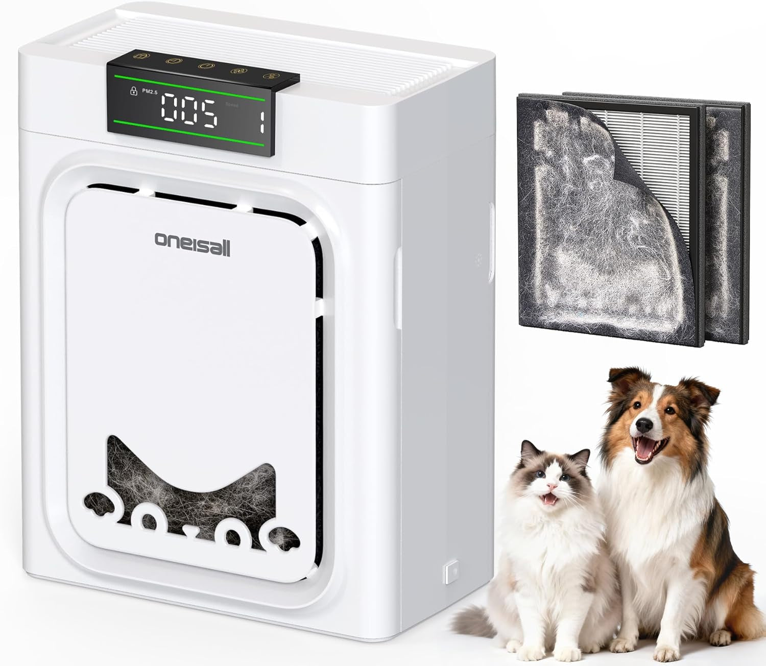 Home Pet Air Purifier with Washable Filters for Large Rooms up to 1410 Ft², CADR 320 m³/h, 25 dB Noise Level, PM2.5 Display, and Double-Sided Activated Carbon Filters