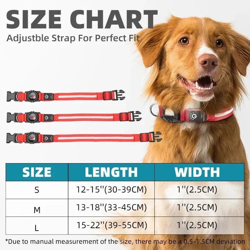 Illuminate Your Dog's Safety: LED Light-Up Collars with Airtag Cover - USB Rechargeable & Waterproof for Nighttime Adventures.