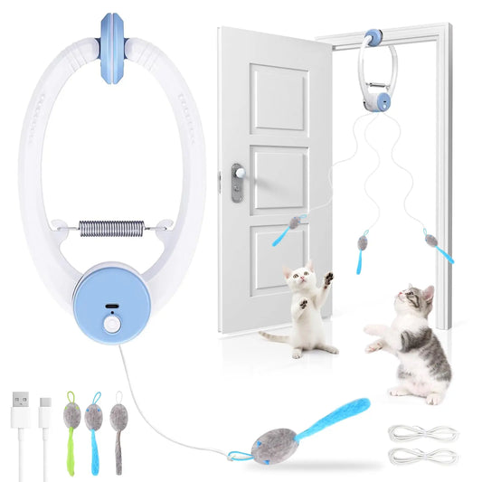 Automatic Electric Flying Bird Feather Wand Toy for Indoor Cats - Interactive Enrichment Toy for Kittens and Adult Cats - Light Blue