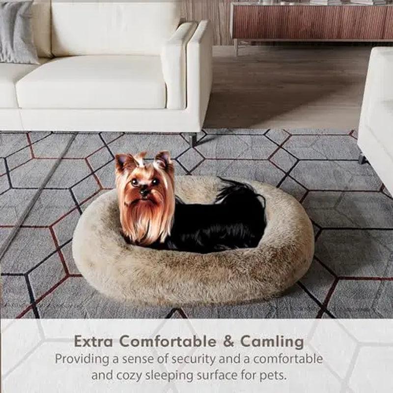 Cozzze Orthopedic Calming Dog Bed for Medium Dogs - Plush, Supportive Foam, and Washable Oval Design in Cozy Beige.