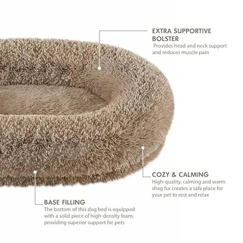 Cozzze Orthopedic Calming Dog Bed for Medium Dogs - Plush, Supportive Foam, and Washable Oval Design in Cozy Beige.