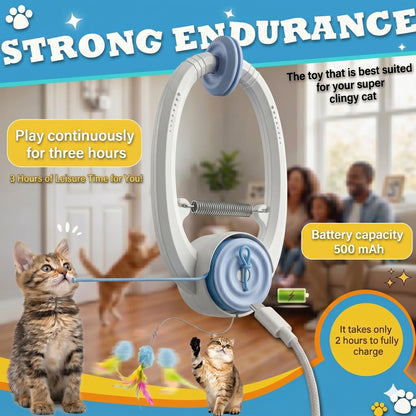 Automatic Electric Flying Bird Feather Wand Toy for Indoor Cats - Interactive Enrichment Toy for Kittens and Adult Cats - Light Blue