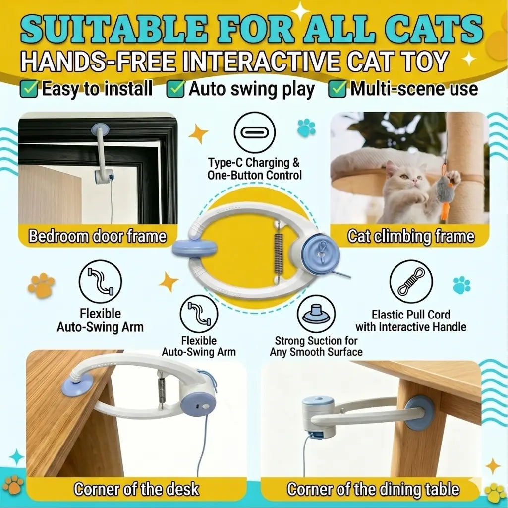 Automatic Electric Flying Bird Feather Wand Toy for Indoor Cats - Interactive Enrichment Toy for Kittens and Adult Cats - Light Blue