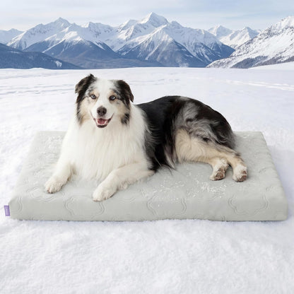 Extra Large Cooling Dog Bed with Q-Max>0.5 Cooling Mat, Removable Washable Cover, Breathable Orthopedic Egg Crate Foam, Non-Slip Summer Pad for Active, Senior, and Long-Haired Pets, 41 x 27 Inches