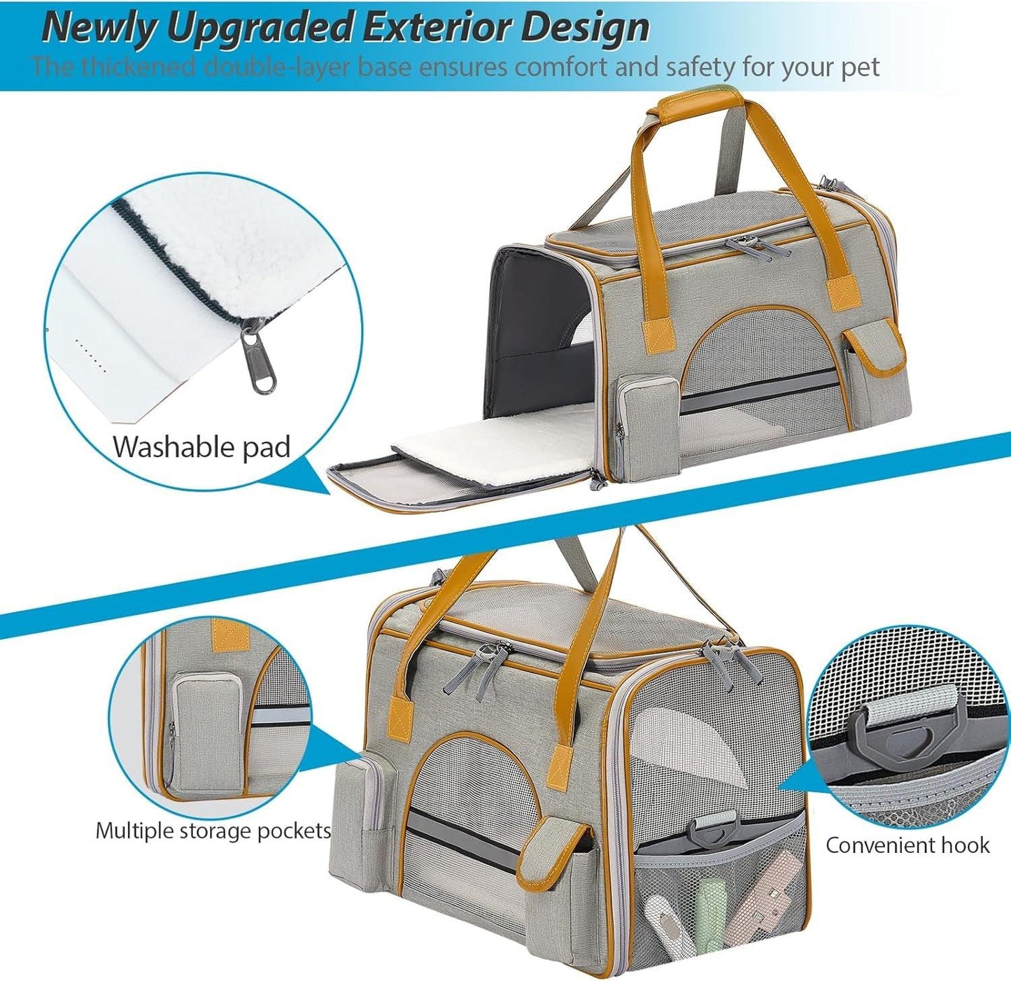 Ultimate Cat Carrier for Travel â ‚¬" Comfortably Fits Pets up to 16 Lbs with Anti-Collapse Design and Ample Storage Pockets.