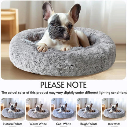 Cozy Medium Anti-Anxiety Donut Dog Bed - 31-Inch Fluffy Faux Fur for Pets up to 45 lbs (Smoke Grey).