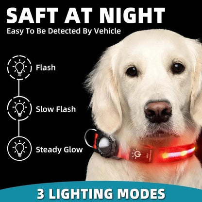 Illuminate Your Dog's Safety: LED Light-Up Collars with Airtag Cover - USB Rechargeable & Waterproof for Nighttime Adventures.