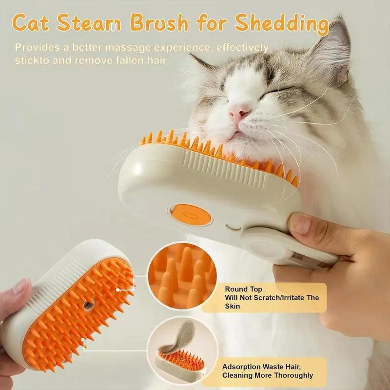 Transform Grooming Time with the Ultimate Pet Steam Brush & Hair Remover for Cats and Dogs â ‚¬" Adjustable Settings & Soothing Steamy Mist!.