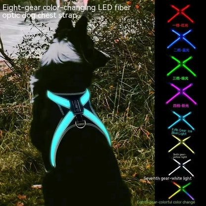 Illuminate Your Pet's Adventures: Color-Changing LED Dog Collar, Explosion-Resistant Reflective Vest, Adjustable Harness, and Leash Set.