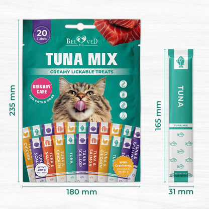 Indulge Your Feline with Beloved Pets Creamy Lickable Cat Treats â ‚¬" Chicken & Tuna Mix, Liquid Snacks for Urinary & Skin Care, Multivitamin Delights in Convenient Squeeze Tubes (20 Sticks).