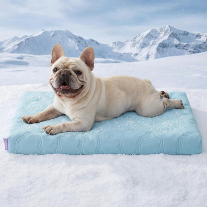 Extra Large Cooling Dog Bed with Q-Max>0.5 Cooling Mat, Removable Washable Cover, Breathable Orthopedic Egg Crate Foam, Non-Slip Summer Pad for Active, Senior, and Long-Haired Pets, 41 x 27 Inches