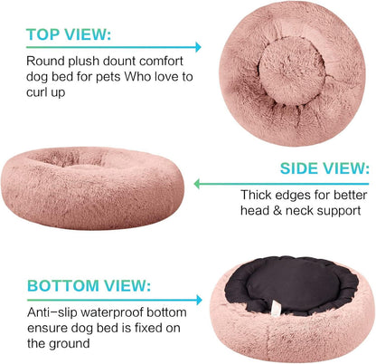 Indulge Your Pet with the Plush Donut-Shaped Calming Bed â ‚¬" Cozy Comfort for Dogs and Cats, Available in Sizes S-XXL.