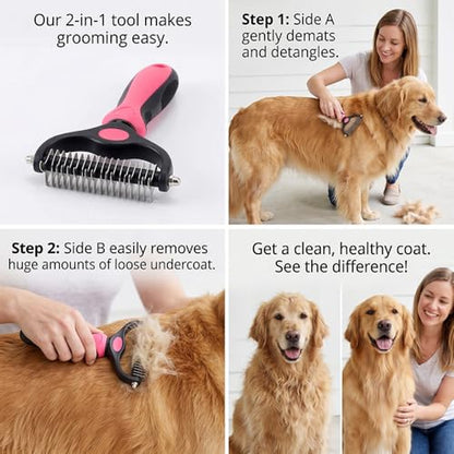 Transform Your Pet's Grooming Routine with the Dematting Comb and Undercoat Rake - Essential Tool for Long-Haired Dogs and Cats in Medium Pink